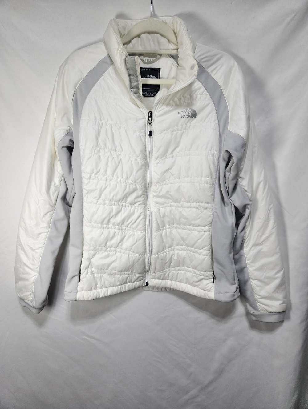 The North Face Primaloft Jacket Womens Medium White Gray Insulated Full Zip Coat